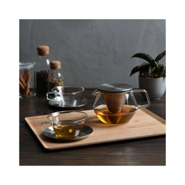 Kinto CARAT Teapot 600ml - Heat-Resistant Glass & Stainless Steel with Conical Filter