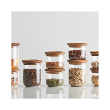 Kinto BAUM NEU 450ml Heat-Resistant Glass Canister with Acacia Wooden Lid & Silicone Seal