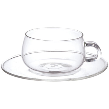 Kinto UNITEA Cup & Saucer 230ml Stainless Steel - Heat-Resistant Glass, Dishwasher Safe