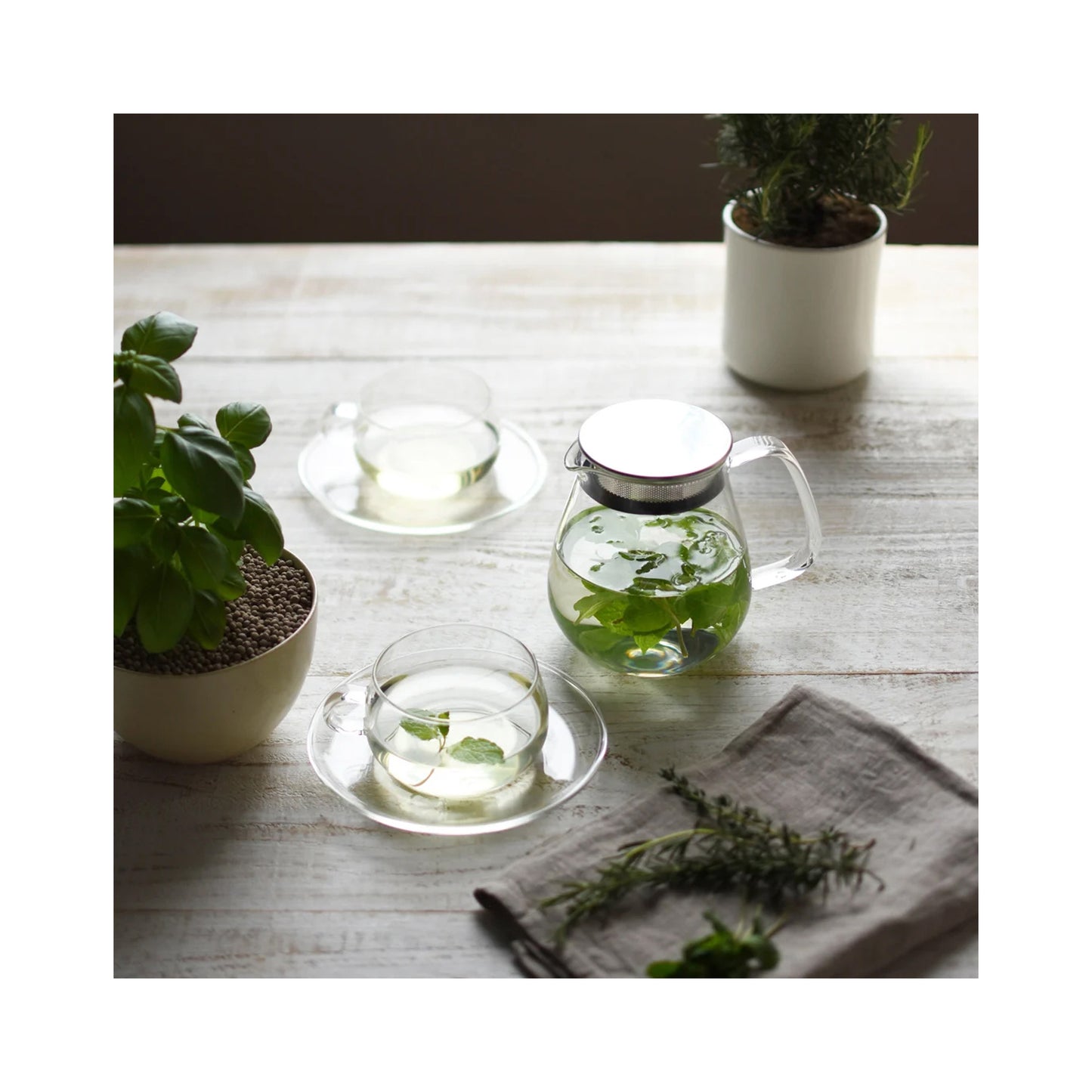 Kinto UNITEA Cup & Saucer 230ml Stainless Steel - Heat-Resistant Glass, Dishwasher Safe