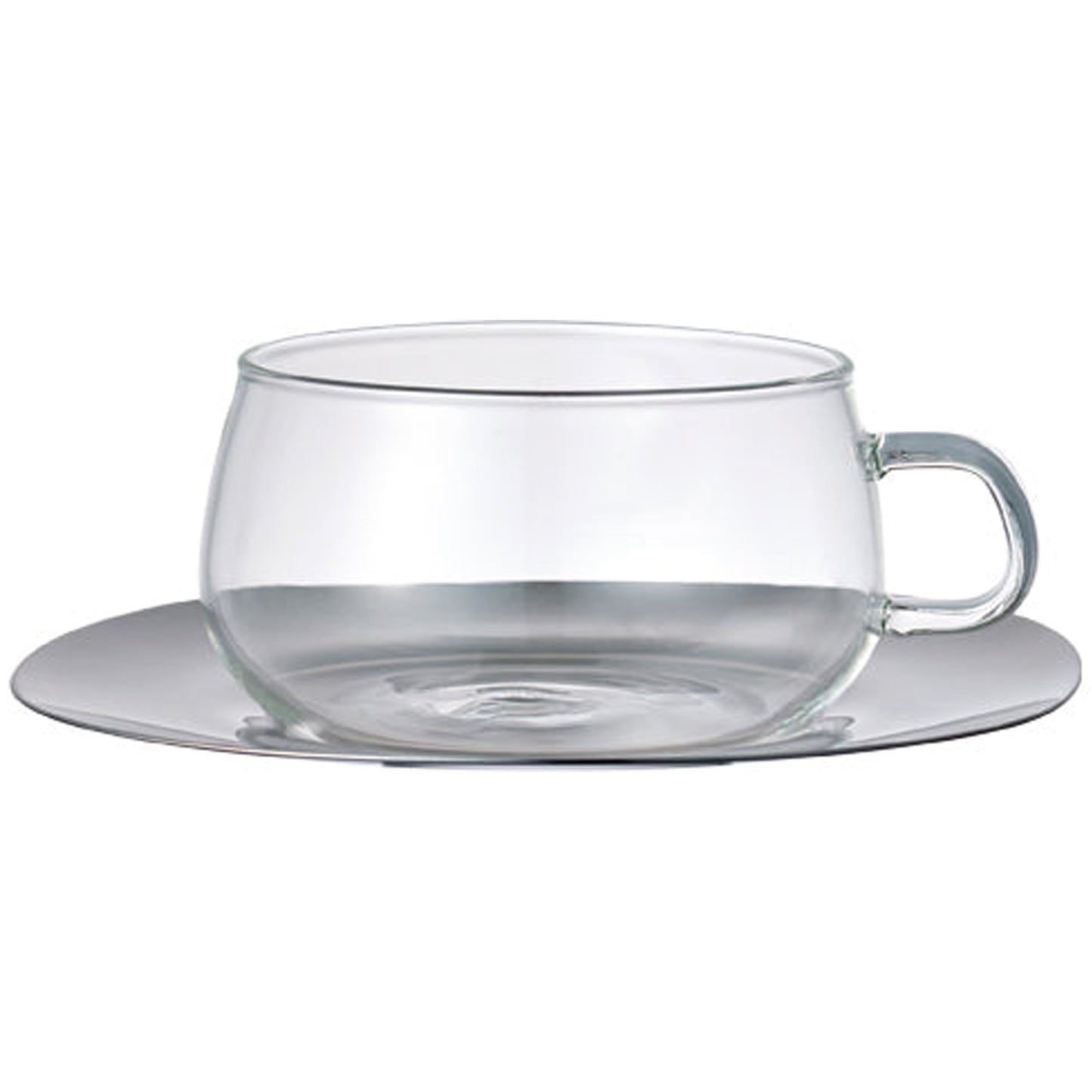 Kinto UNITEA Cup & Saucer 230ml Stainless Steel - Heat-Resistant Glass, Dishwasher Safe