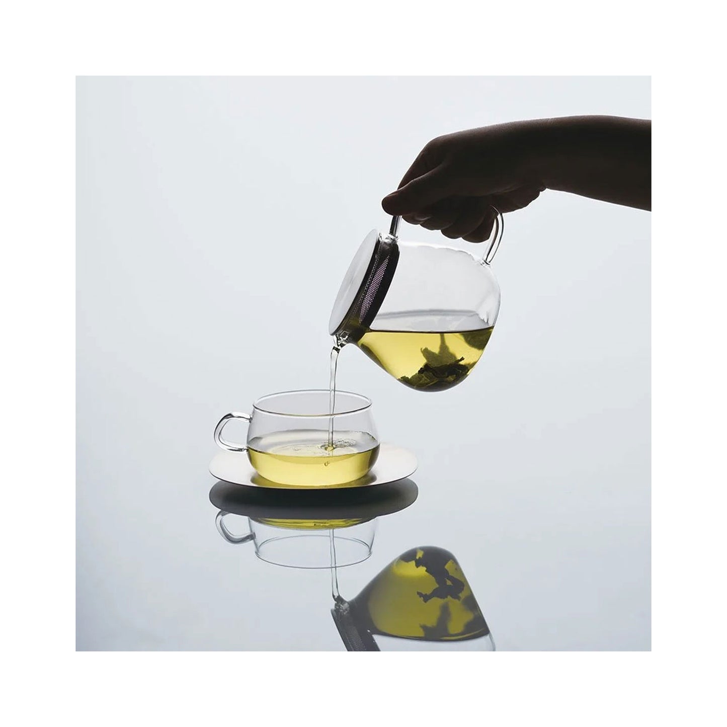 Kinto UNITEA Cup & Saucer 230ml Stainless Steel - Heat-Resistant Glass, Dishwasher Safe