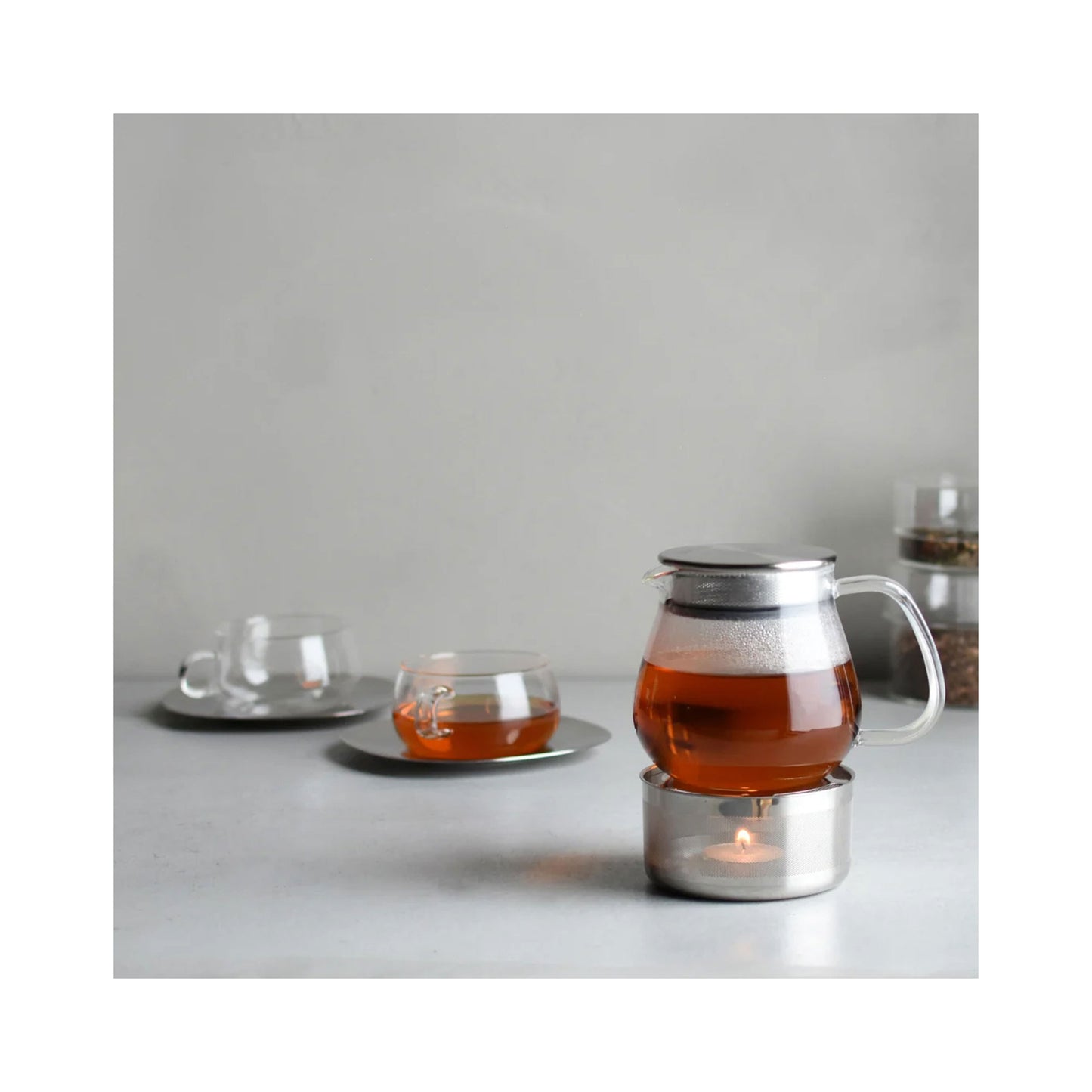 Kinto UNITEA Cup & Saucer 230ml Stainless Steel - Heat-Resistant Glass, Dishwasher Safe