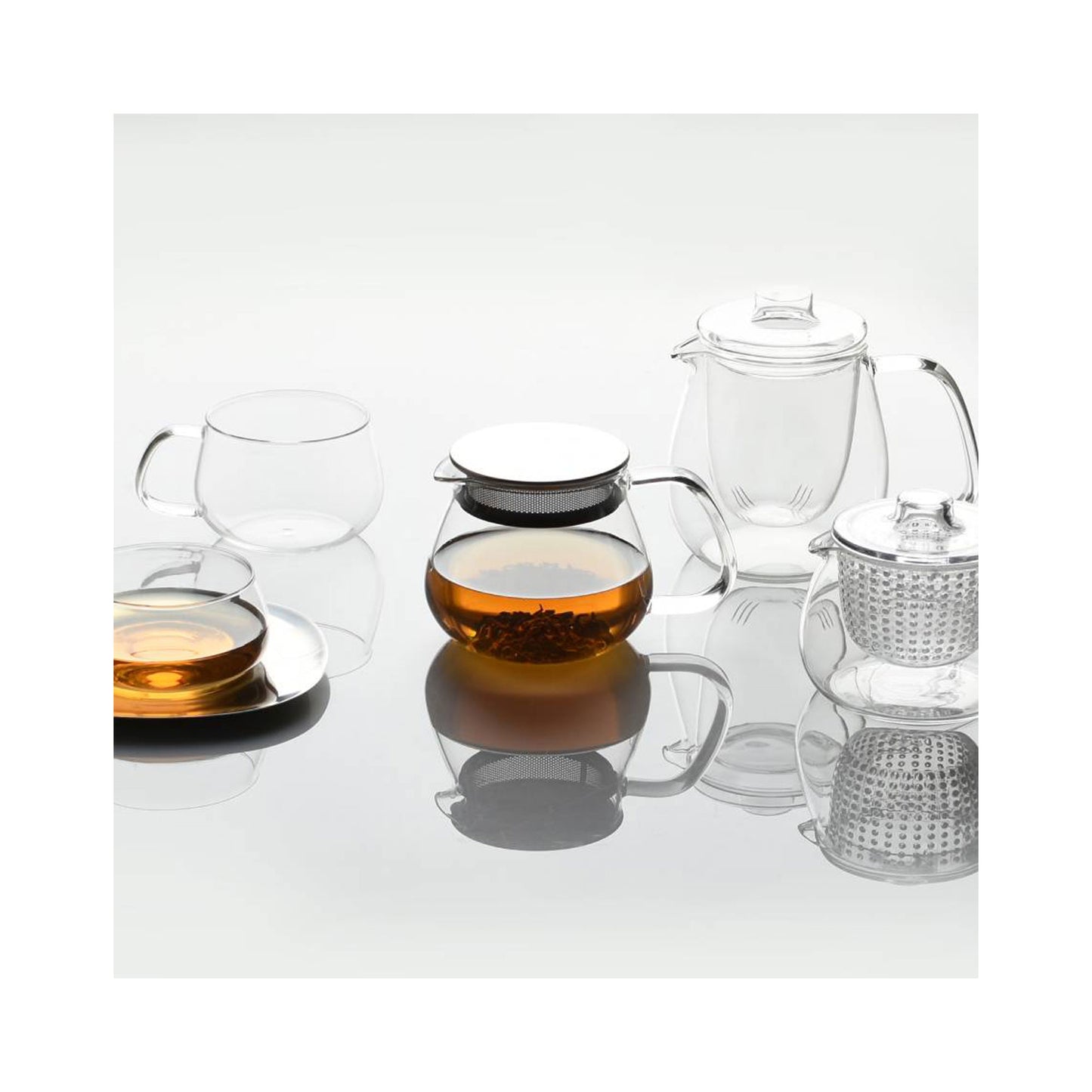 Kinto UNITEA Cup & Saucer 230ml Stainless Steel - Heat-Resistant Glass, Dishwasher Safe