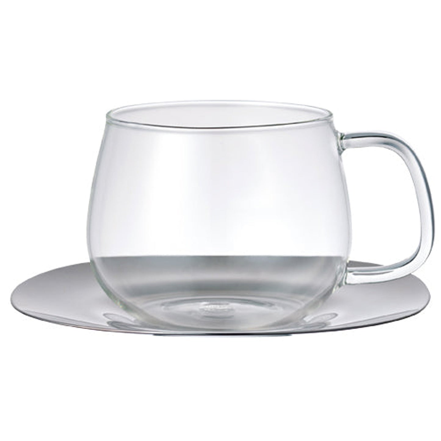 Kinto UNITEA Cup & Saucer 350ml Stainless Steel - Heat-Resistant Glass, Dishwasher Safe