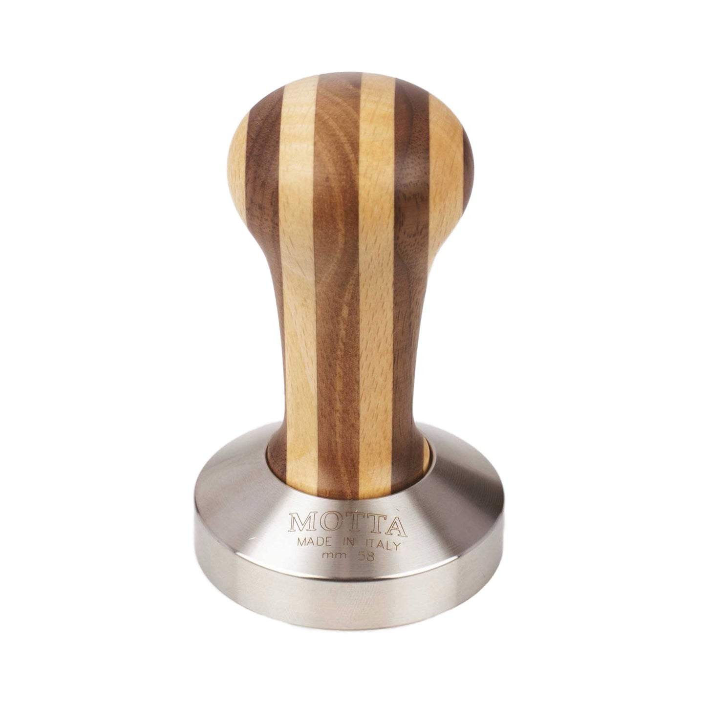 Motta Wooden Coffee Tamper Stainless Steel Base - Wood Stripes - 58mm