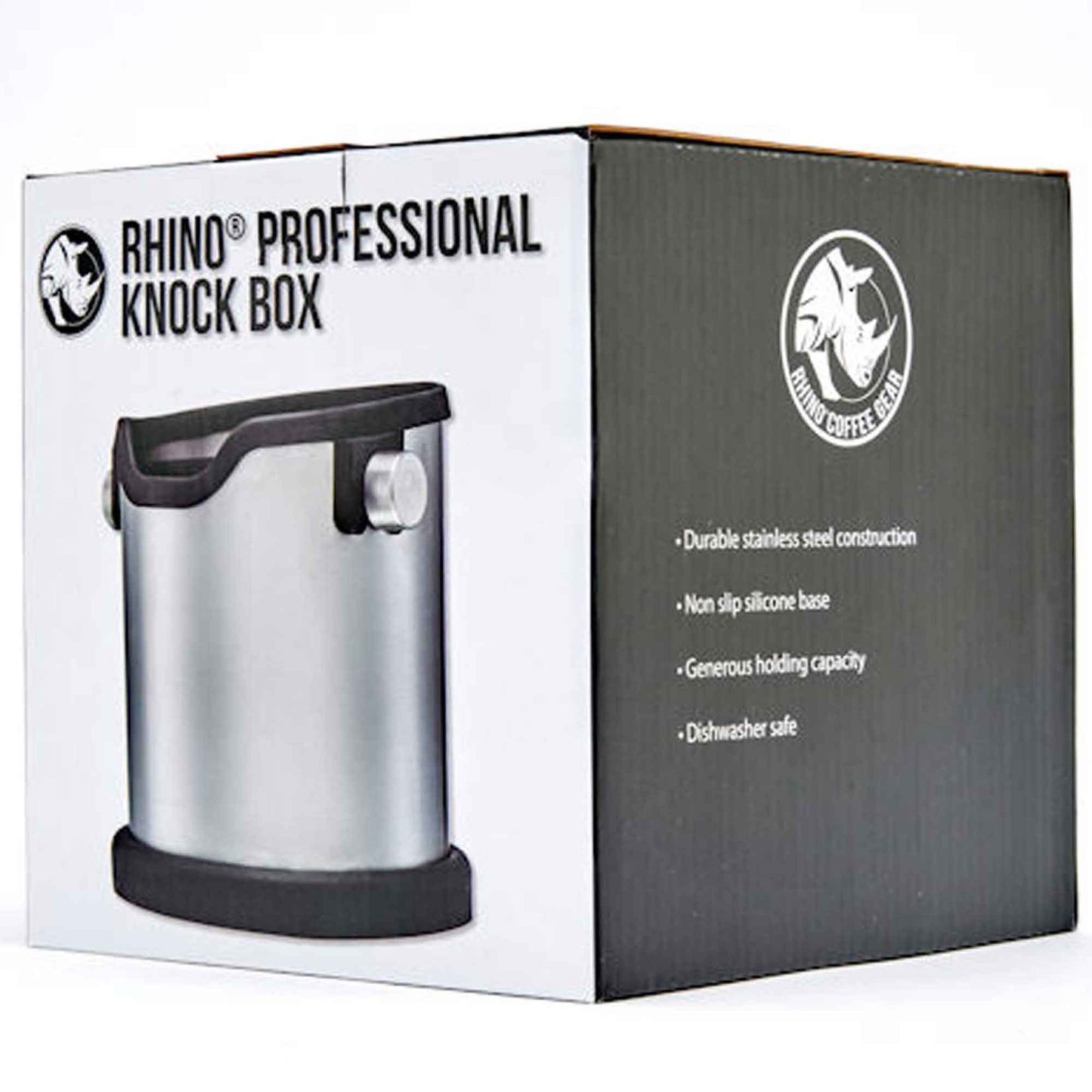Rhinowares Deluxe Stainless Steel Coffee Knock Box + Black Rubber Trim
