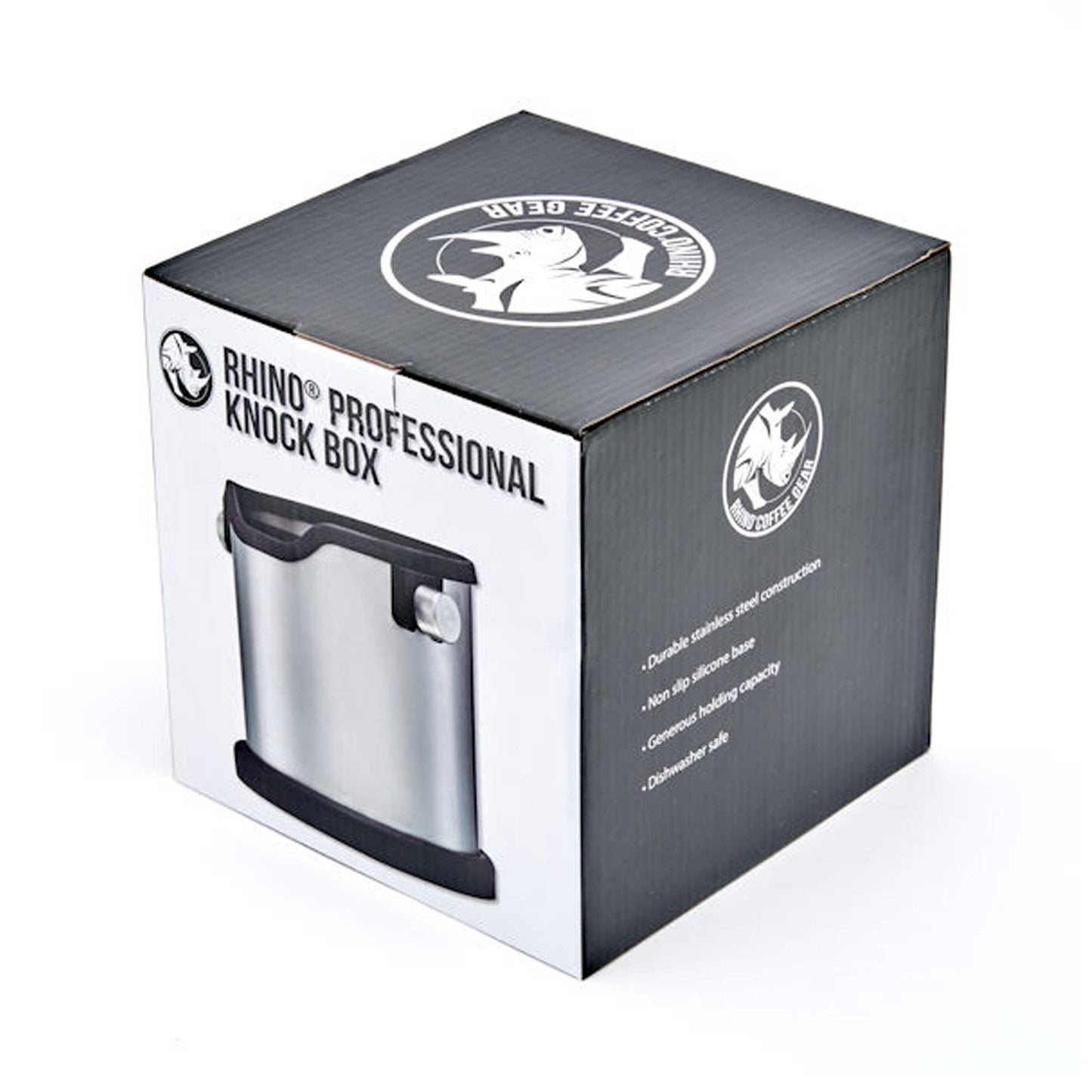 Rhinowares Deluxe Stainless Steel Coffee Knock Box + Black Rubber Trim