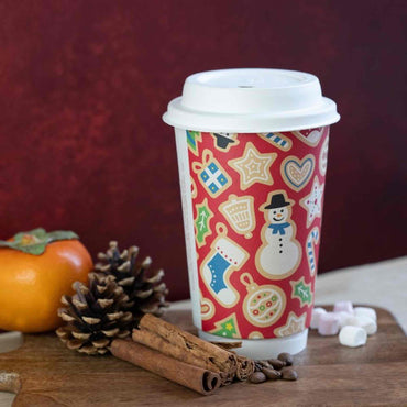 Vegware 16oz Eco Compostable Double Wall Christmas Hot Coffee Cups - Case of 400