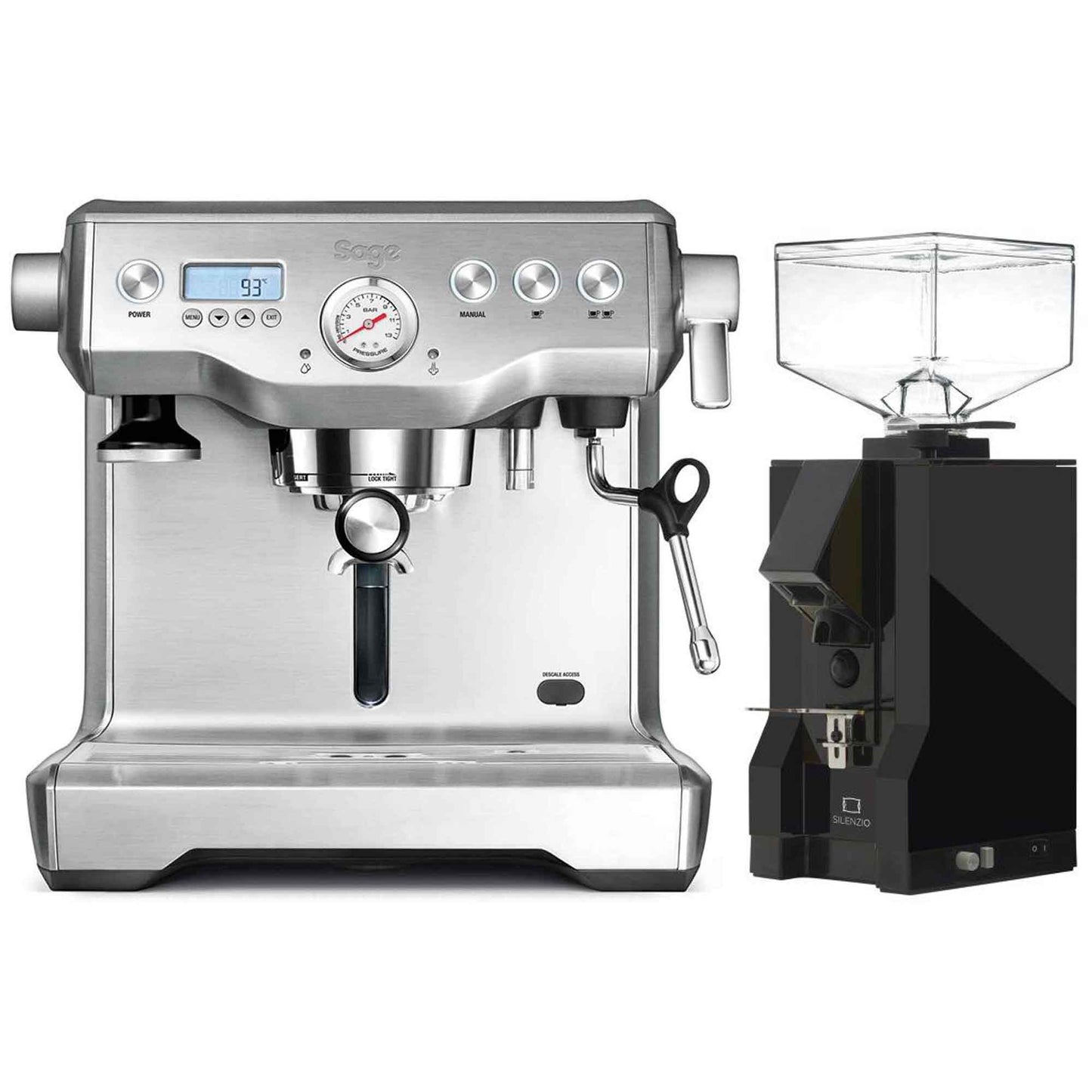 Sage The Dual Boiler Espresso Machine + Eureka Mignon Silenzio Grinder Package