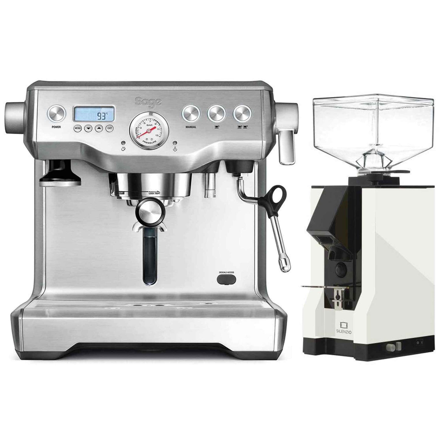 Sage The Dual Boiler Espresso Machine + Eureka Mignon Silenzio Grinder Package