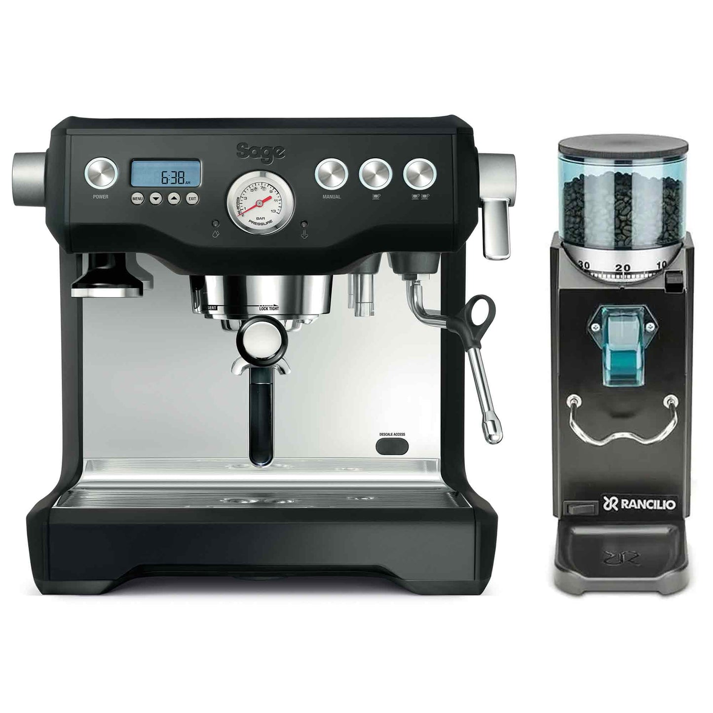 Sage The Dual Boiler Espresso Machine + Rancilio Rocky SD Grinder Package