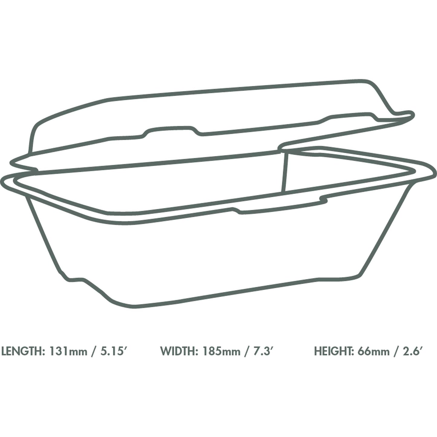 Vegware Compostable 7 x 5in Regular Bagasse Clamshell - White - Case of 500