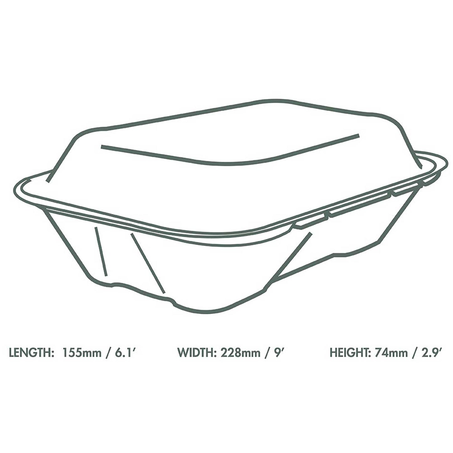 Vegware Compostable 9 x 6in Large Bagasse Clamshell - White - Case of 200