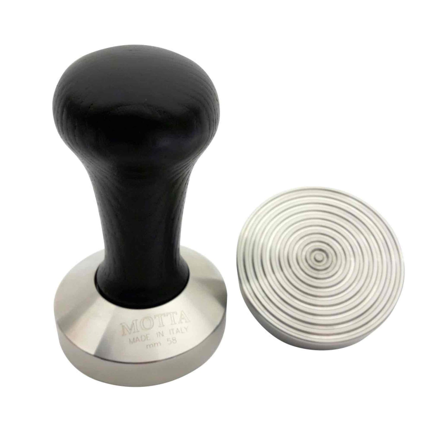 Motta Black Wooden Tamper - Stainless Steel Wave Base - 58mm