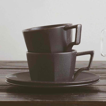 Kinto Oct Porcelain Cup and Saucer - Black - 11oz