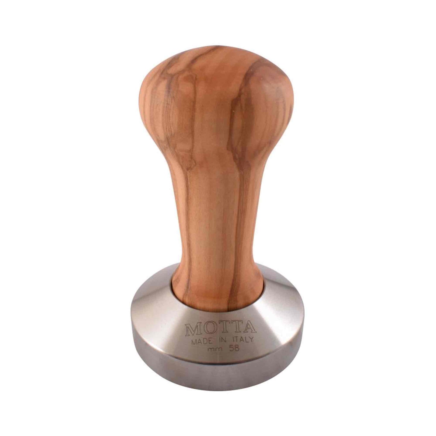 Motta Olive Wooden Tamper - Stainless Steel Flat Base - 58mm