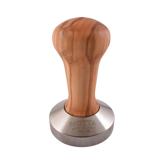Motta Olive Wooden Tamper - Stainless Steel Flat Base - 58mm
