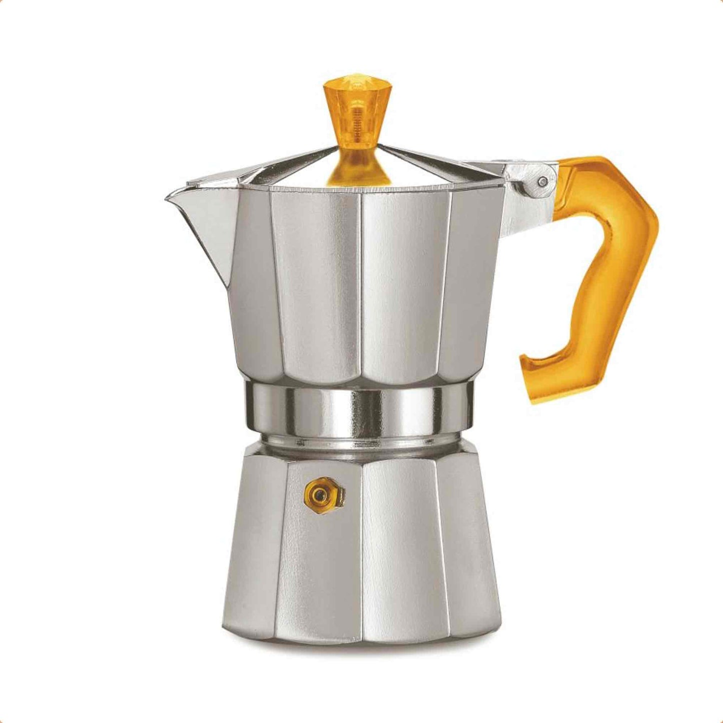 Pezzetti Italexpress Aluminium Stove Top Moka Pot - 3 Cup - Orange Polycarbonate Handle