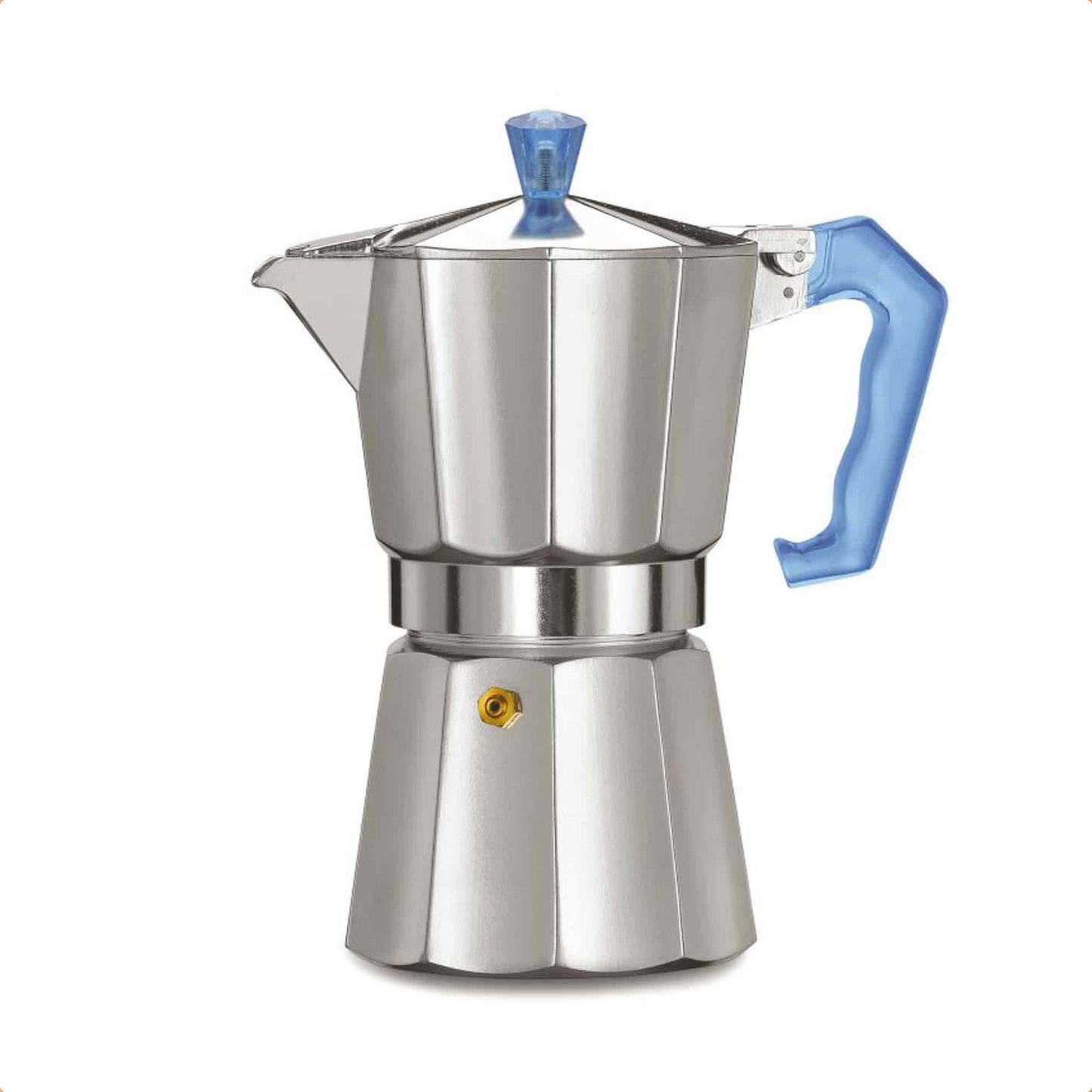 Pezzetti Italexpress Aluminium Stove Top Moka Pot - 6 Cup - Blue Polycarbonate Handle