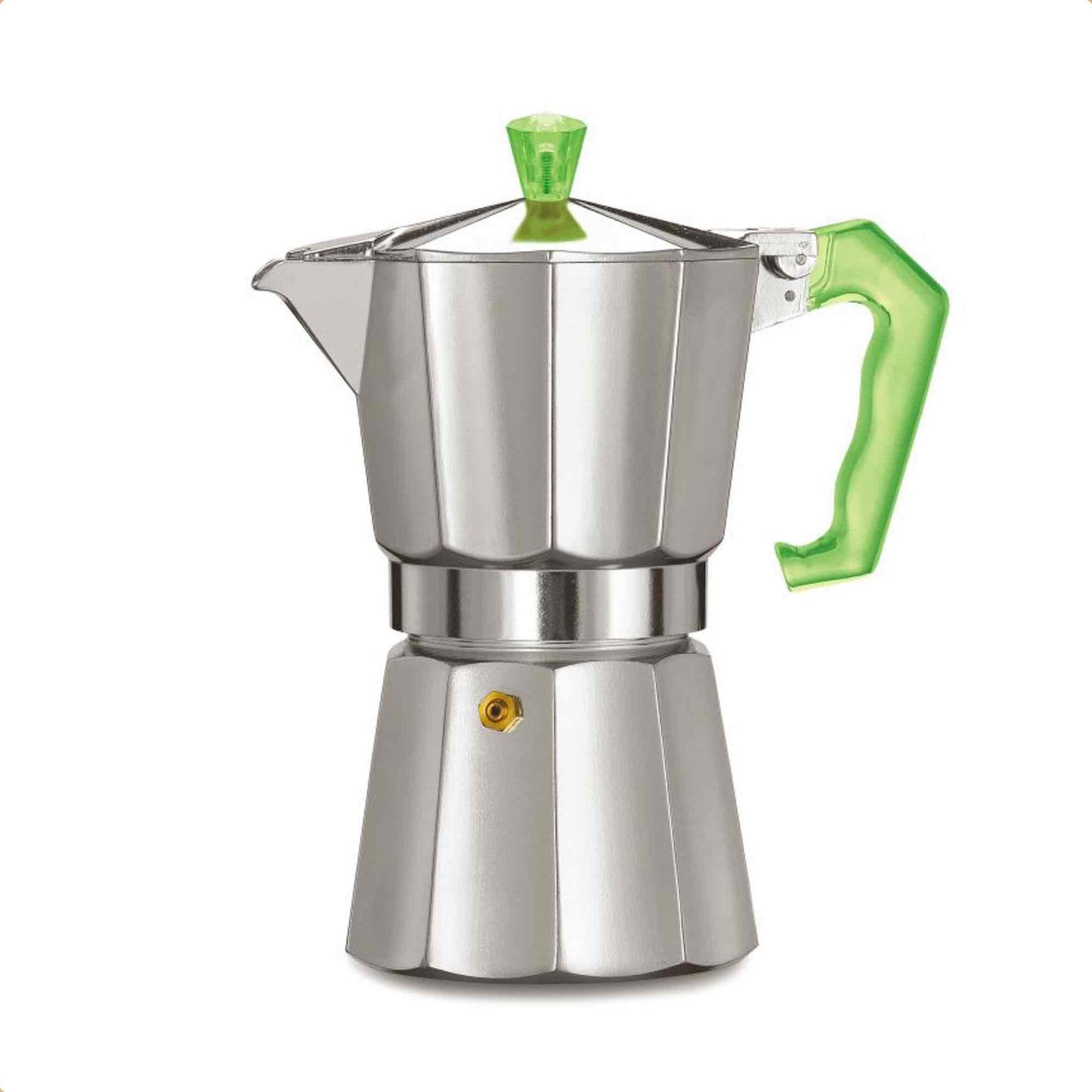 Pezzetti Italexpress Aluminium Stove Top Moka Pot - 6 Cup - Green Polycarbonate Handle