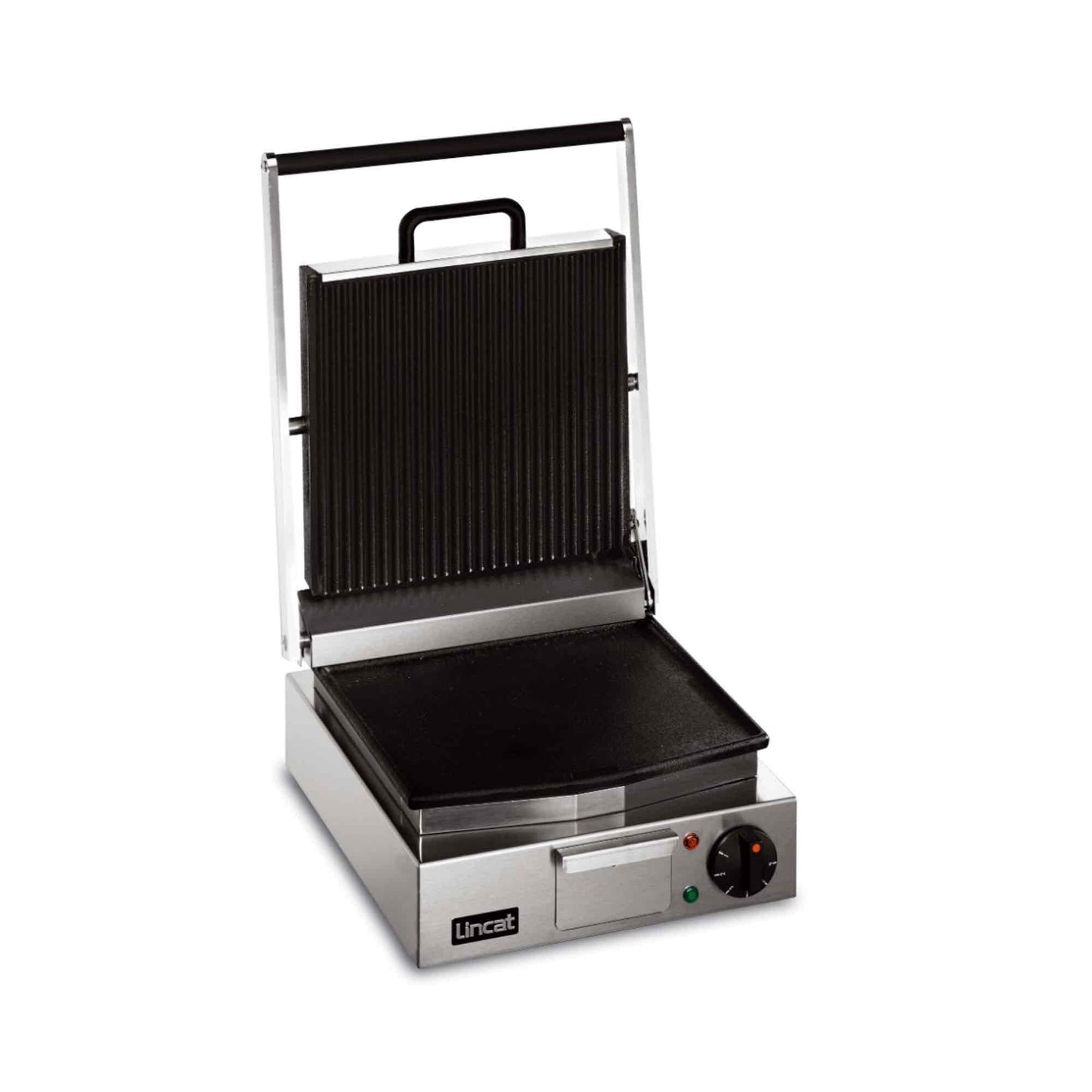 Lincat Lynx 400 Single Enamelled Cast Iron Contact Grill Flat Base & Ribbed Top - LRG - 310mm