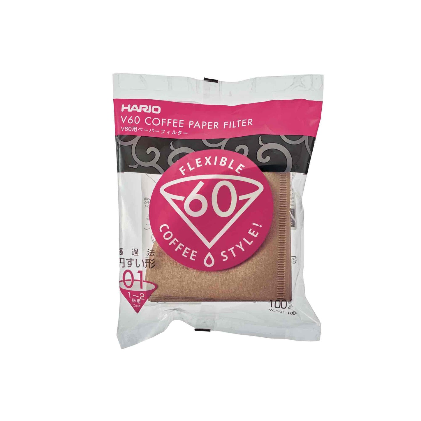 Hario V60 Paper Filter 01 Dripper Unbleached Natural Sheets - Pack Of 100