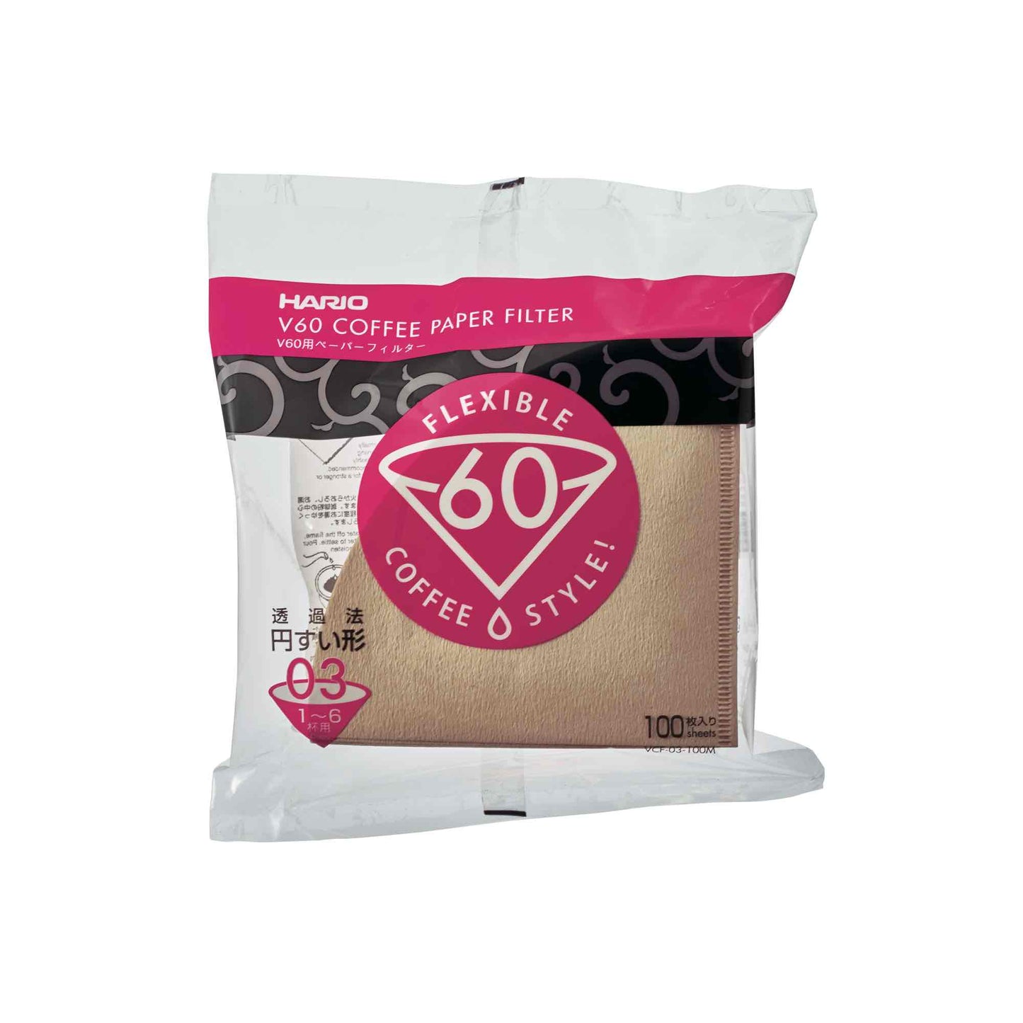 Hario V60 Paper Filter 03 Dripper Unbleached Sheets - Pack of 100