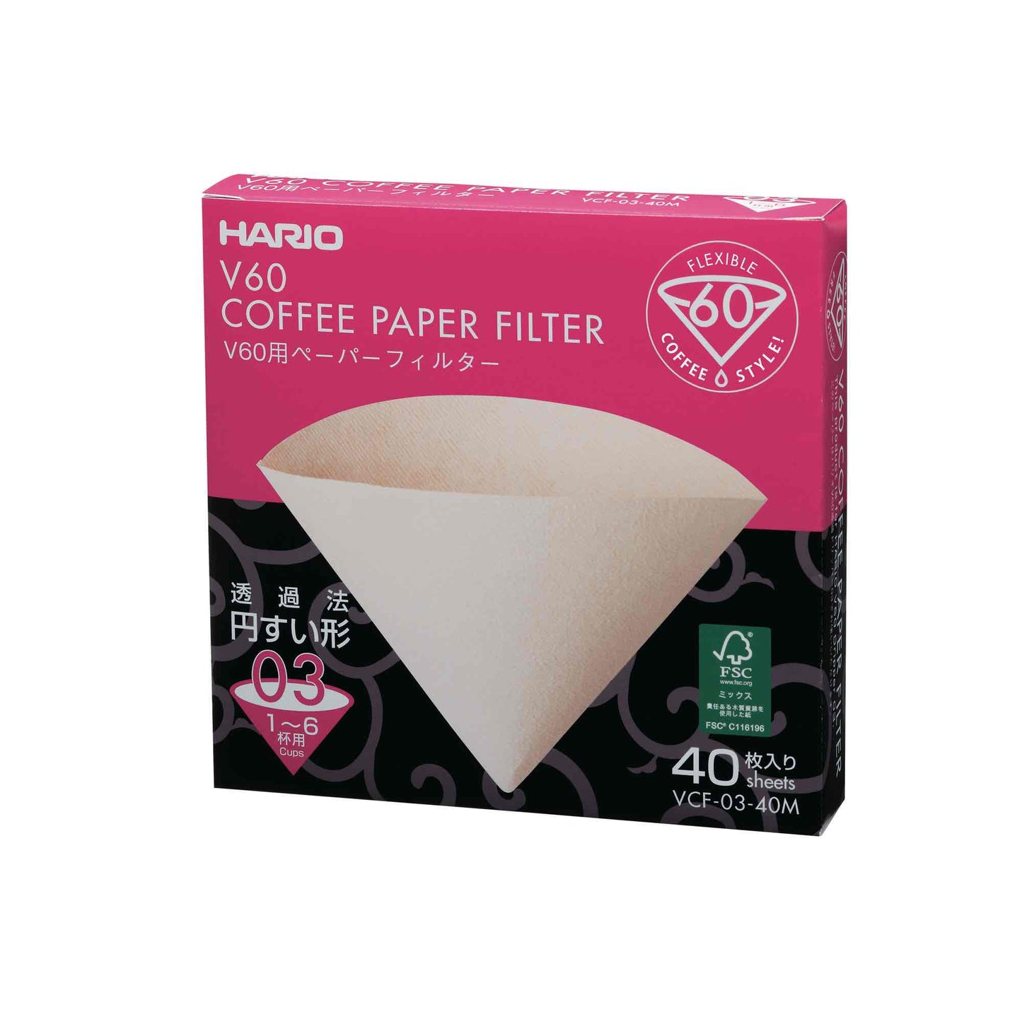 Hario V60 Paper Filter 03 Dripper Unbleached Sheets - Box of 40