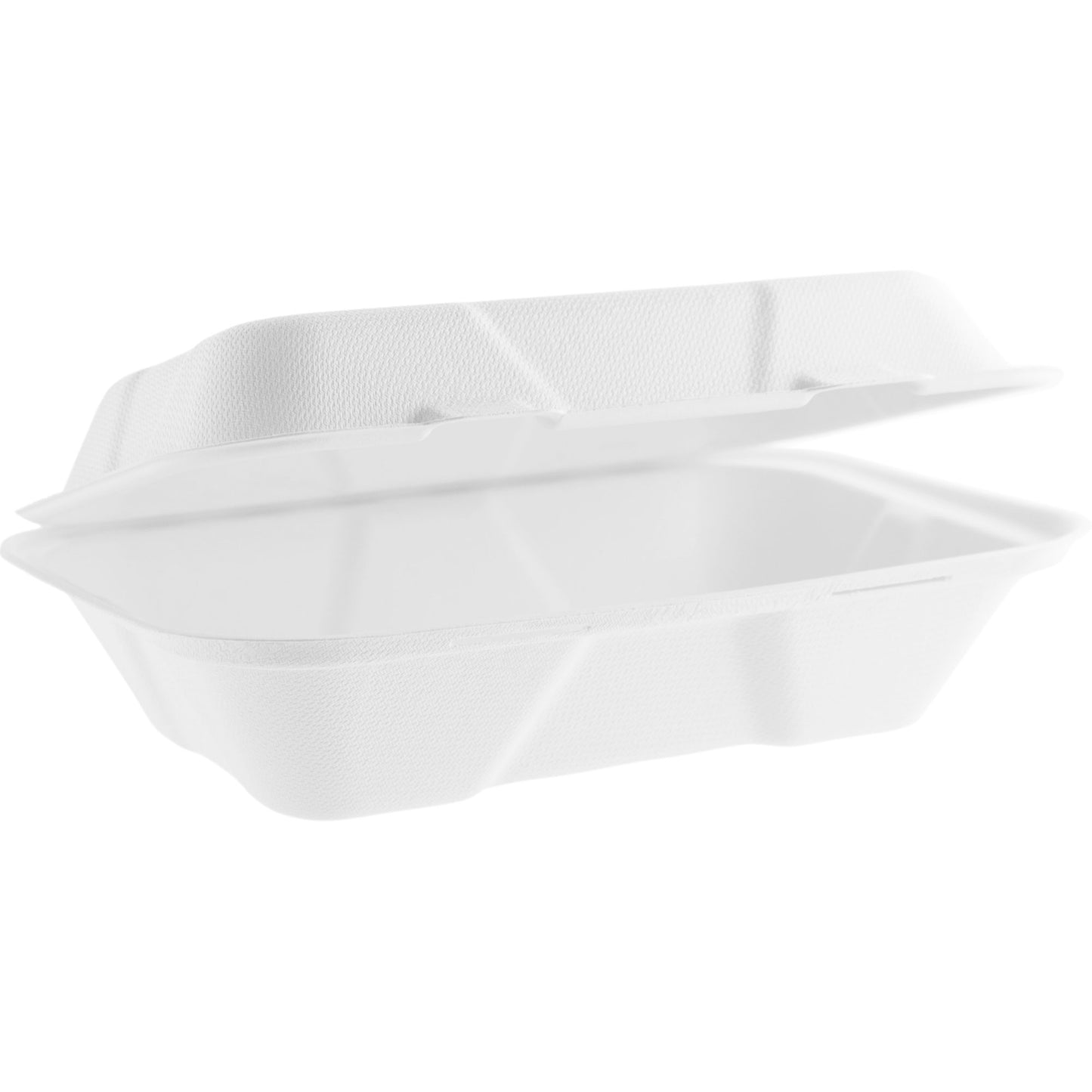 Vegware Compostable 9 x 6in Large Bagasse Clamshell - White - Case of 200