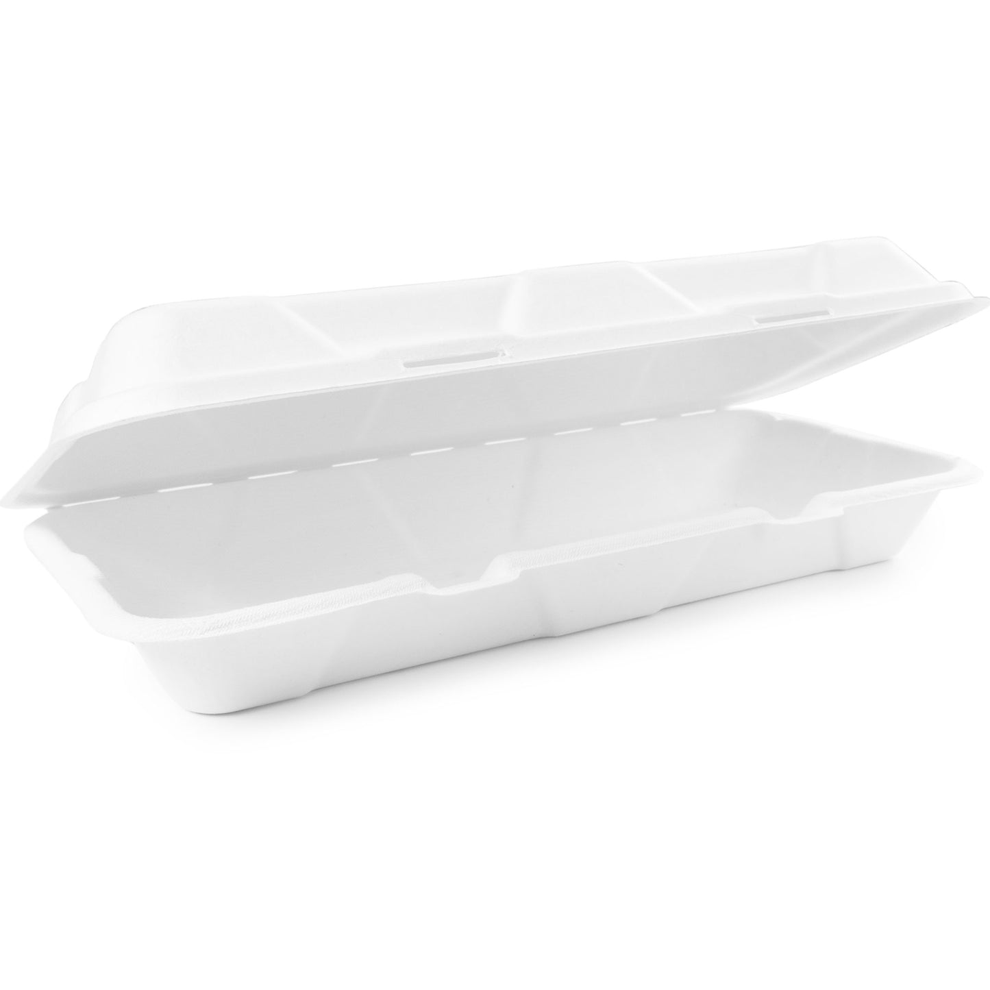 Vegware Compostable 12x6in Bagasse Clamshell - White - Case of 250