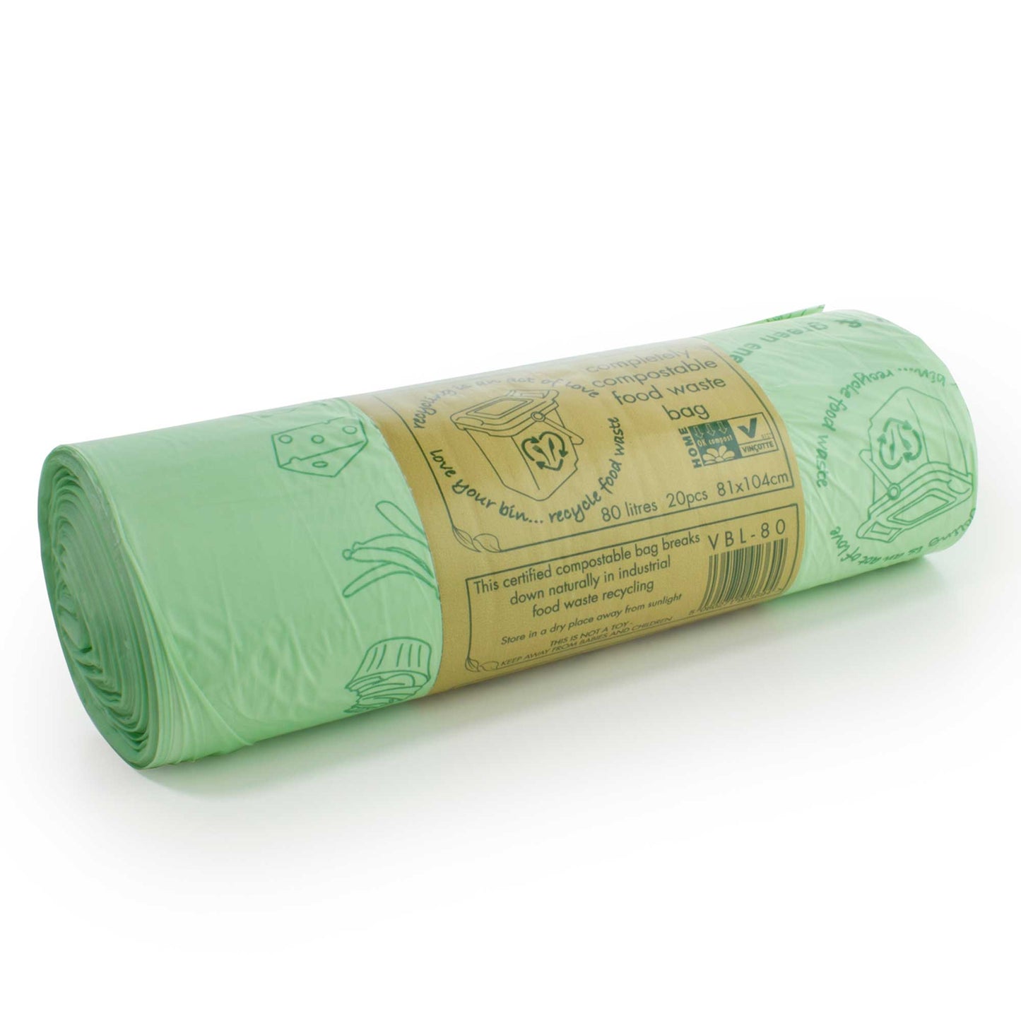 Vegware Compostable 80 Litre Completely Compostable Bin Liner - 20 Per Roll - Case of 240