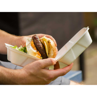 Vegware Compostable 6in Bagasse Burger Box - White - Case of 500