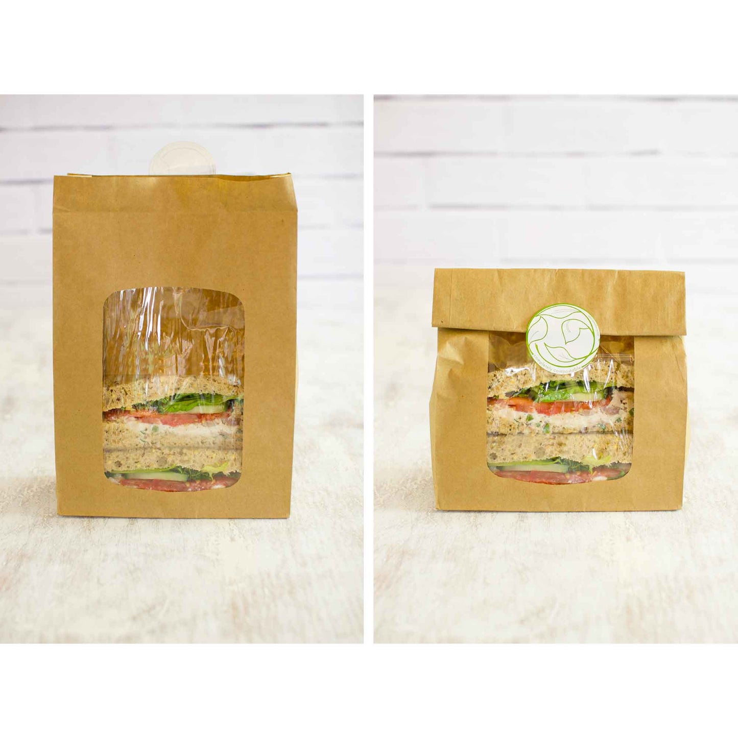 NatureFlex Compostable 6 x 3 x 9in Kraft Window Bloomer Bag - Case of 250