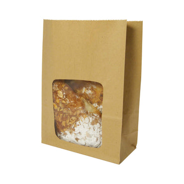NatureFlex Compostable 6 x 3 x 9in Kraft Window Bloomer Bag - Case of 250