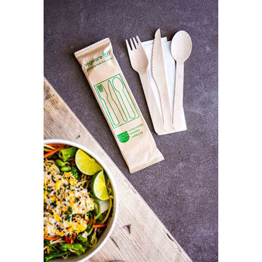 Vegware Compostable Wooden Cutlery Kit - Case of 250