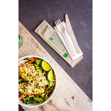 Vegware Compostable Wooden Knife and Fork Kit - Case of 250