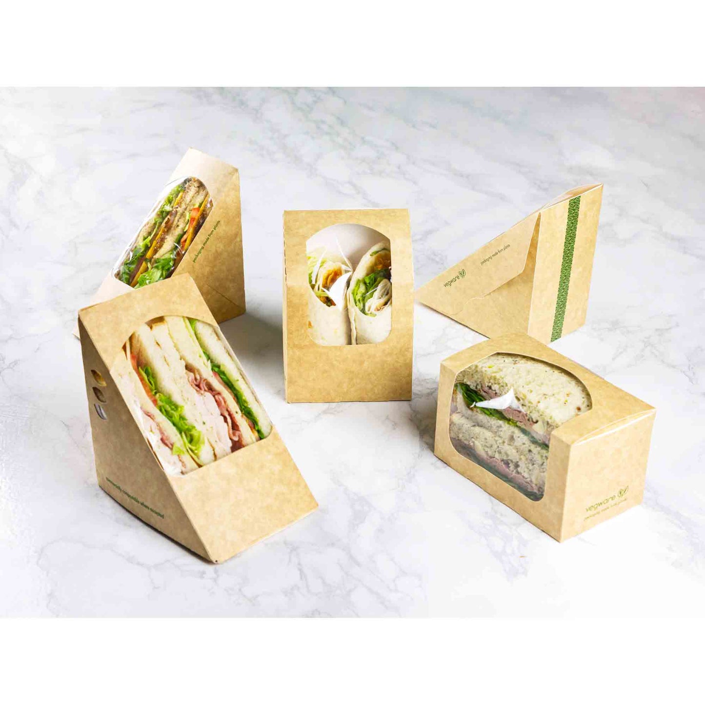 Vegware Compostable Deep Fill 75mm Kraft Sandwich Wedge - Case of 500
