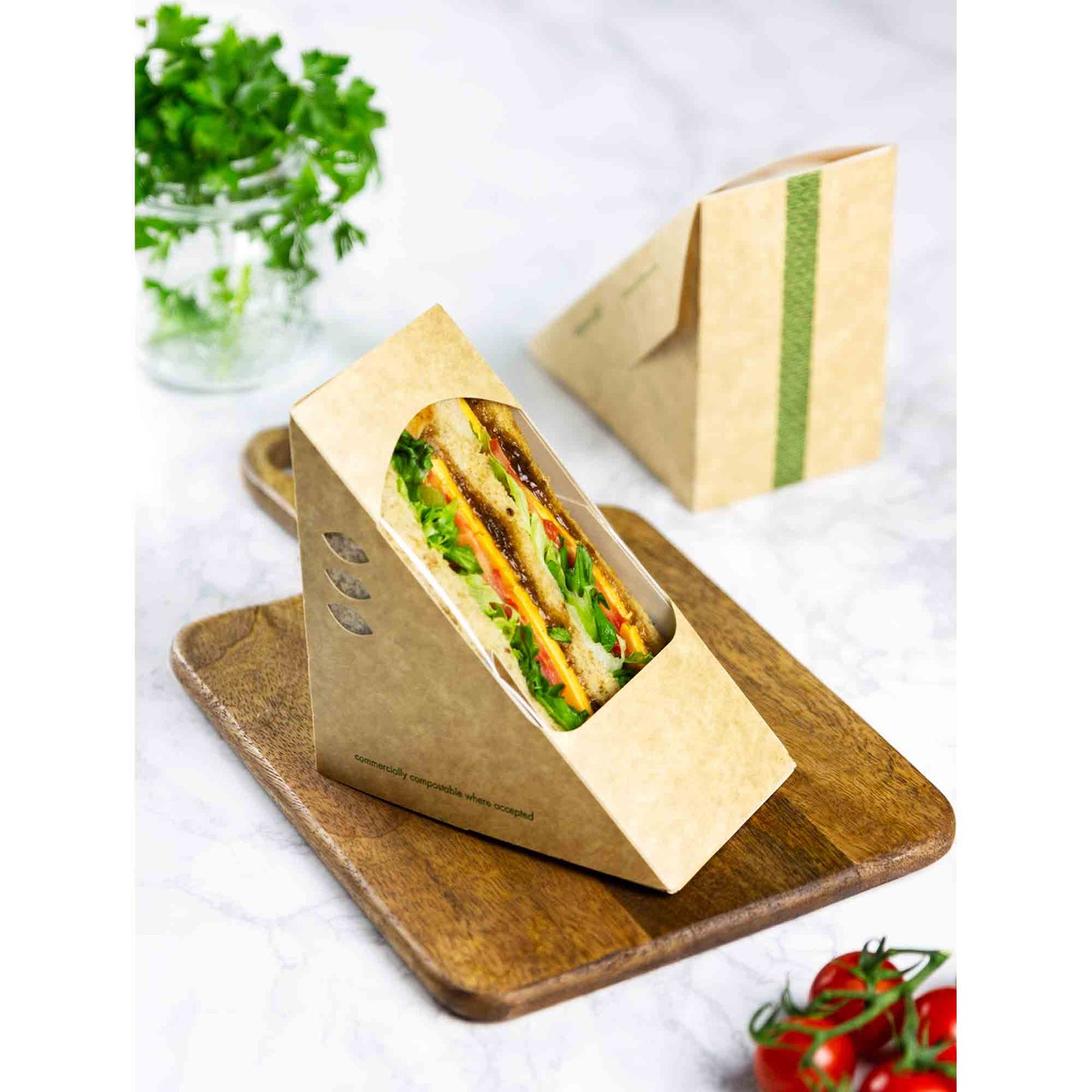 Vegware Compostable Deep Fill 75mm Kraft Sandwich Wedge - Case of 500