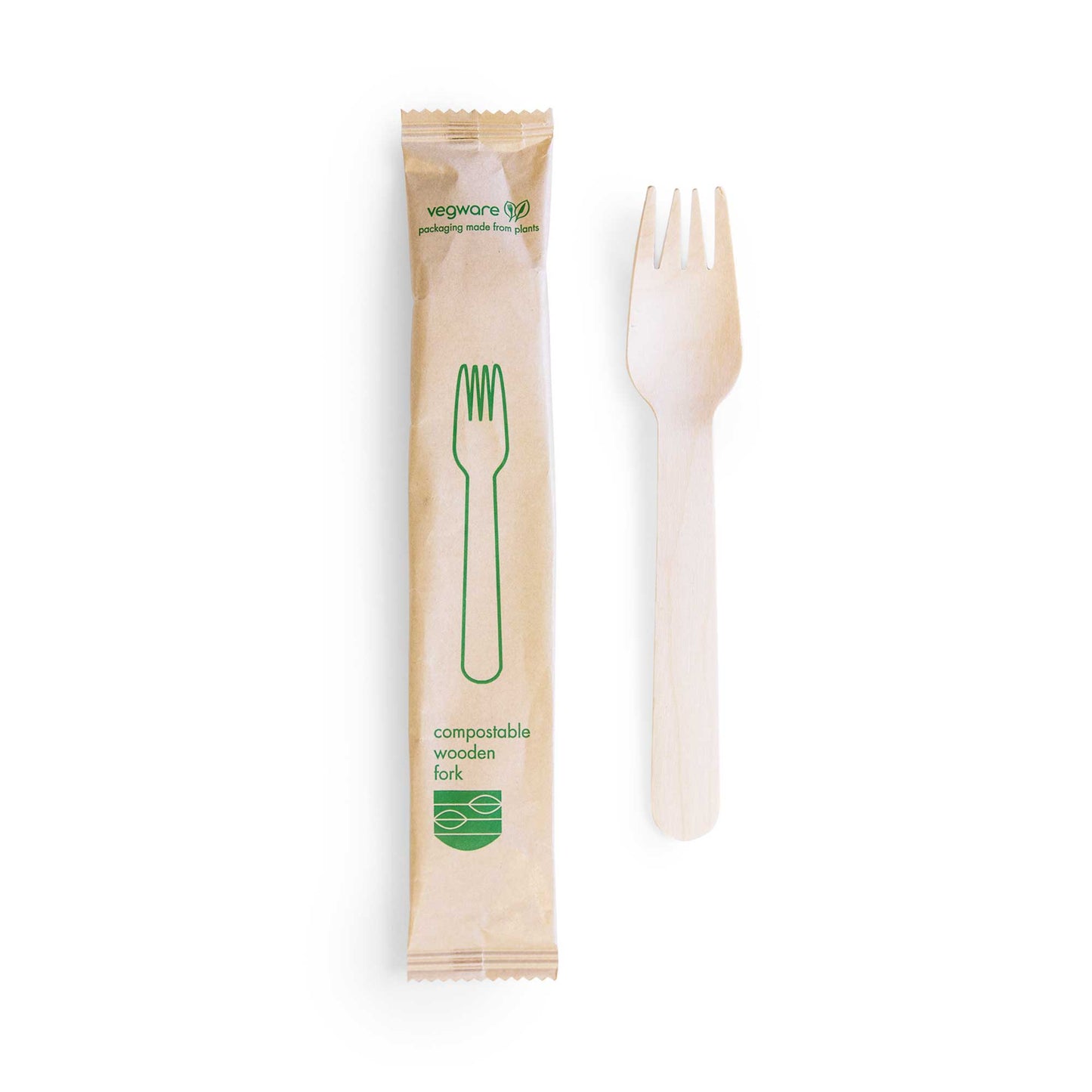 Vegware Compostable Wooden Fork - Wrapped - Case of 500