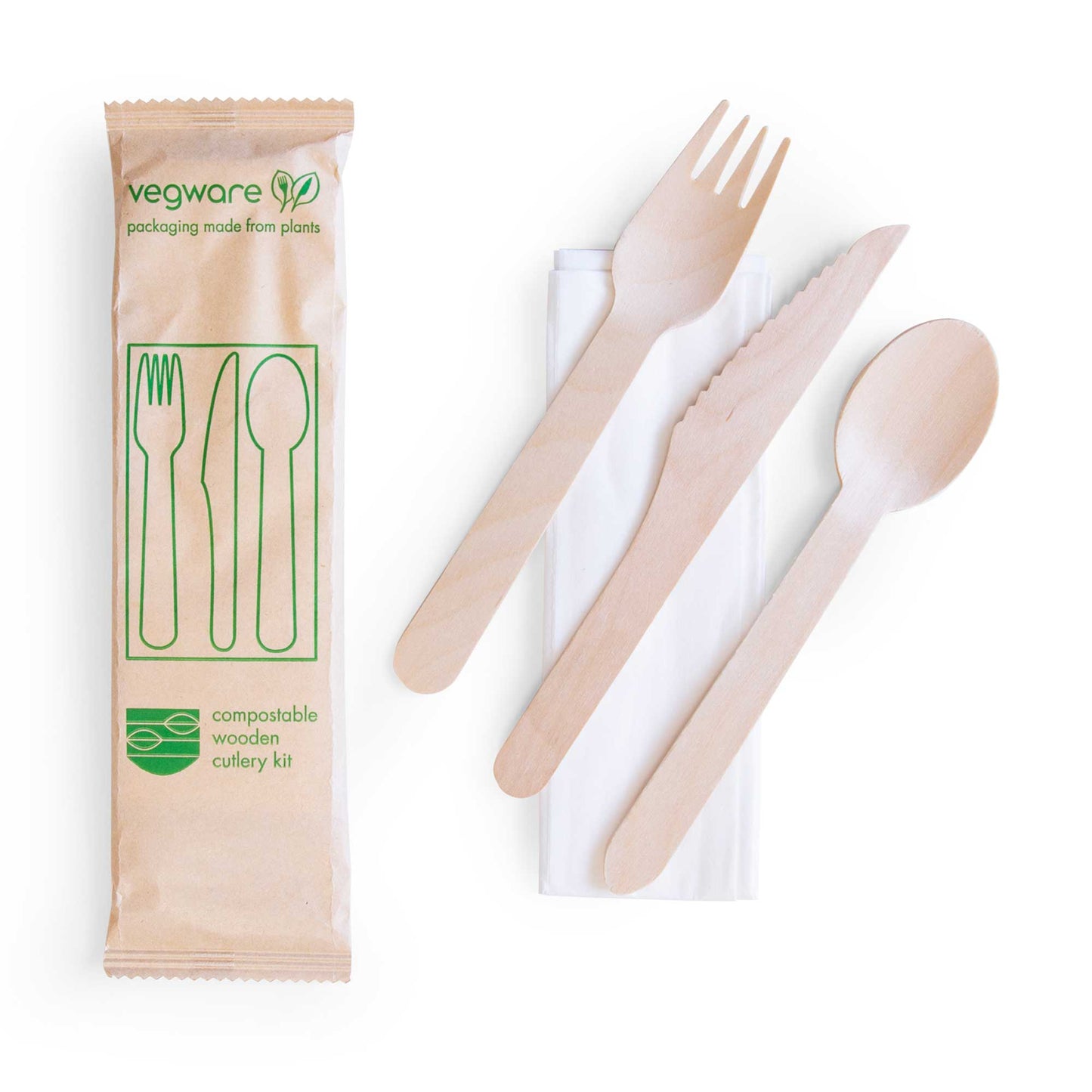 Vegware Compostable Wooden Cutlery Kit - Case of 250
