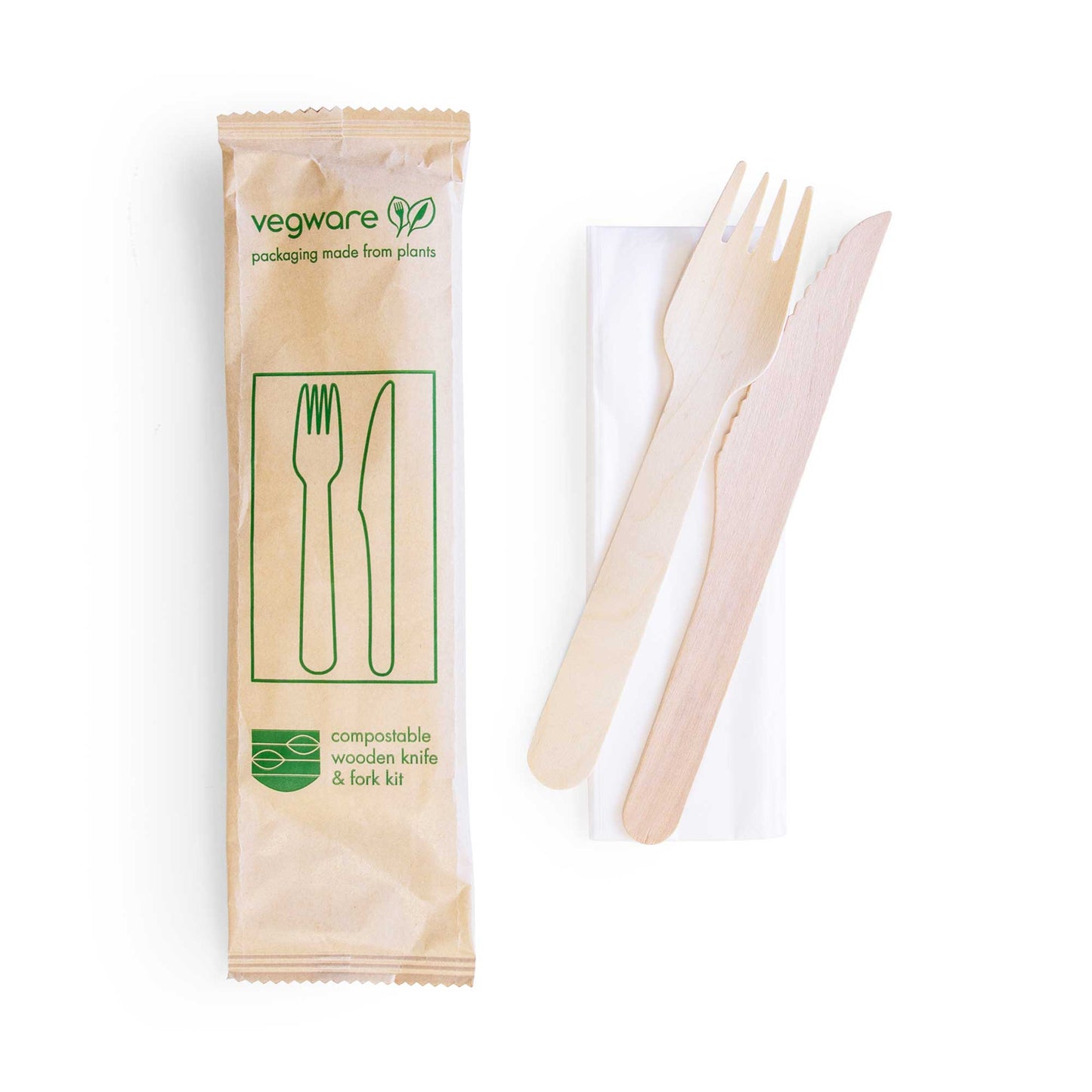 Vegware Compostable Wooden Knife and Fork Kit - Case of 250
