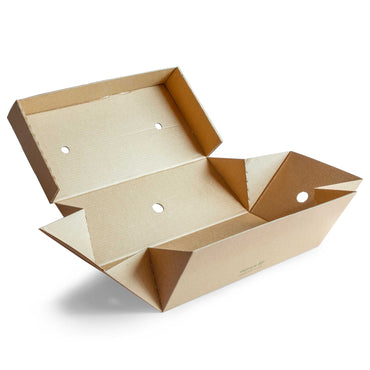 Vegware Compostable Premium Burger Meal Box 24.5 x 12cm / 9 x 5in - Kraft - Case of 100