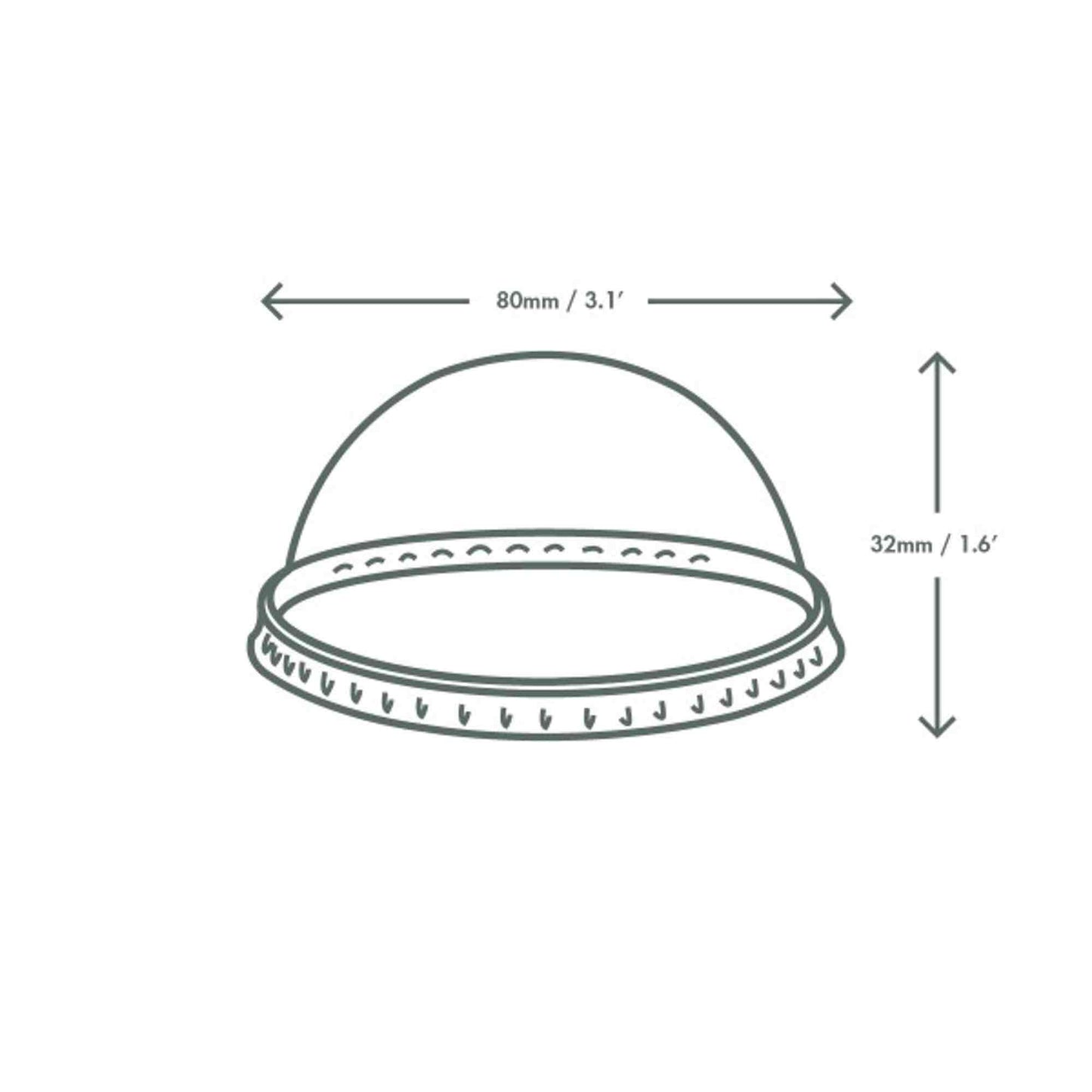 Vegware Plant-Based 76-Series PLA Dome Lid, No Hole - Case of 1000
