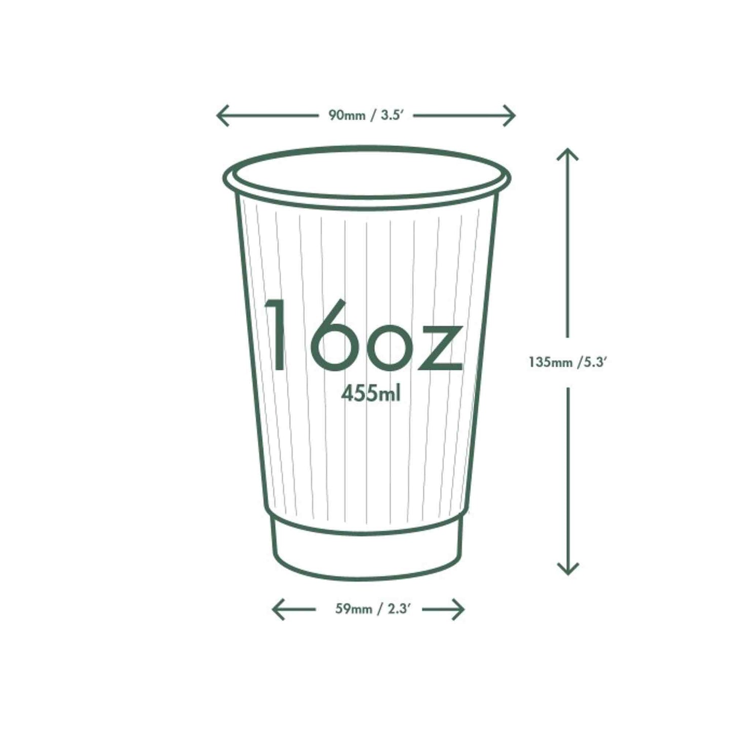 Vegware 16oz Eco Compostable Double Wall Embossed White Hot Coffee Cups - Case of 500