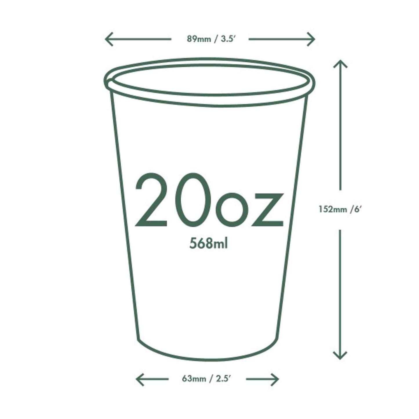 Vegware 20oz White Compostable Single Wall Hot Cups - Case of 1000