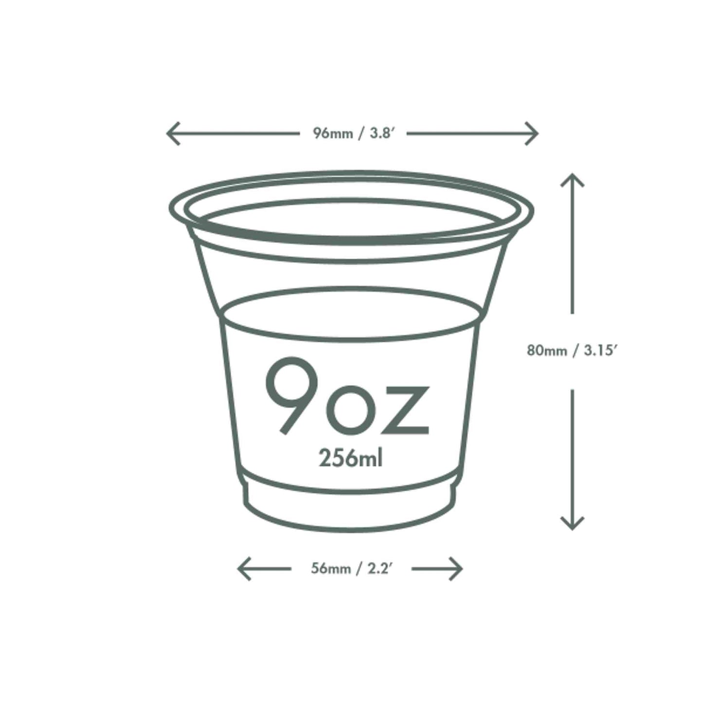 Vegware Plant-Based 9oz PLA Plain Cold Cup, 96-Series - Case of 1000