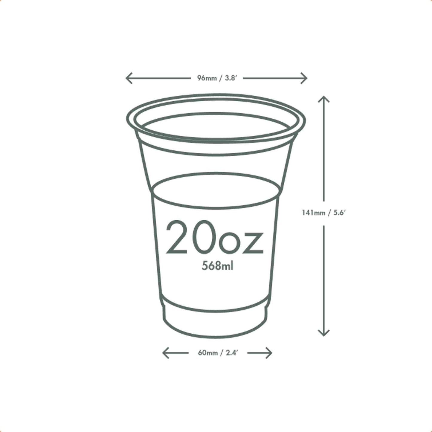 Vegware Plant-Based 20oz PLA Cold Cup, 96-Series - Green Tree - Case of 1000
