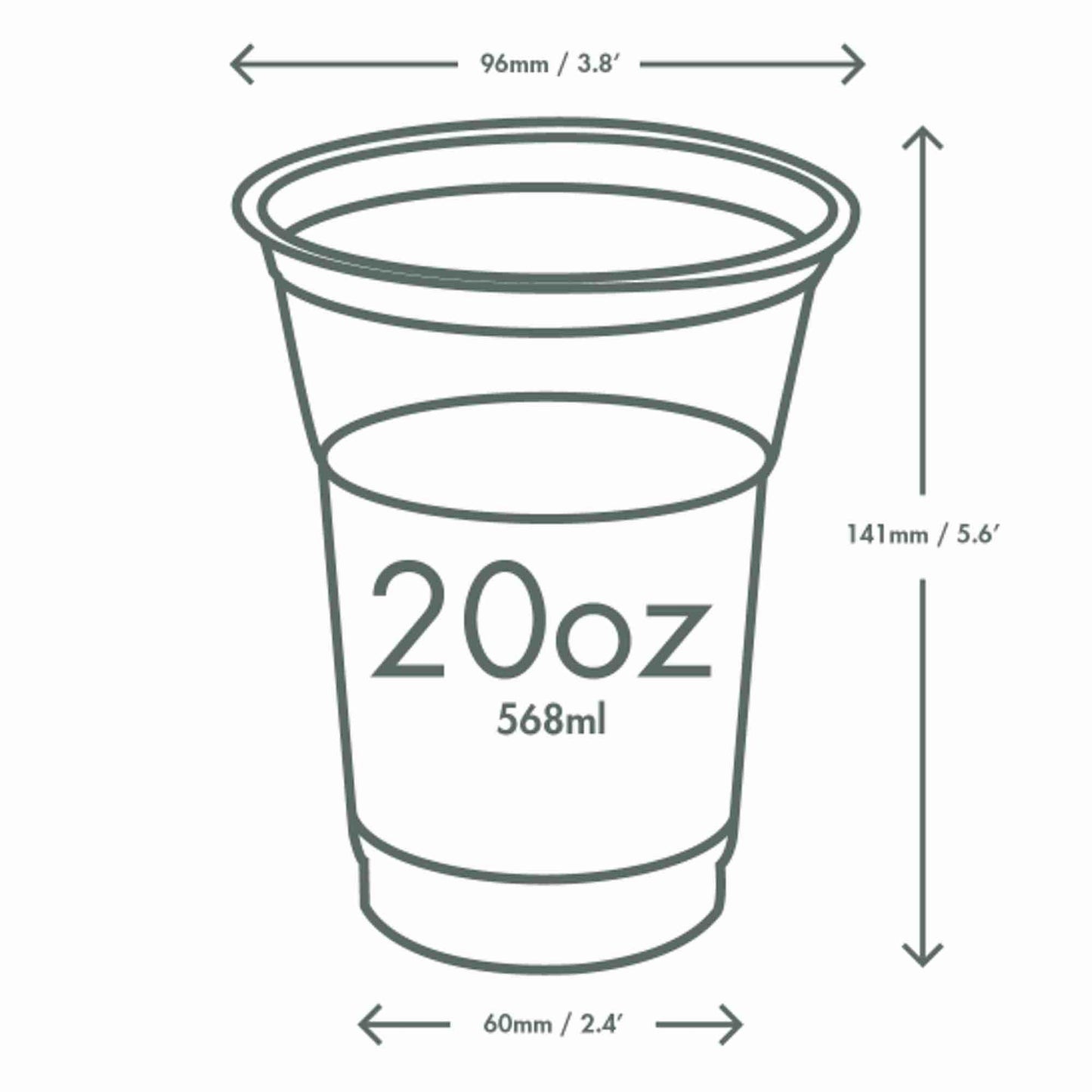 Vegware Plant-Based 20oz PLA Cold Cup, 96-Series - Case of 1000