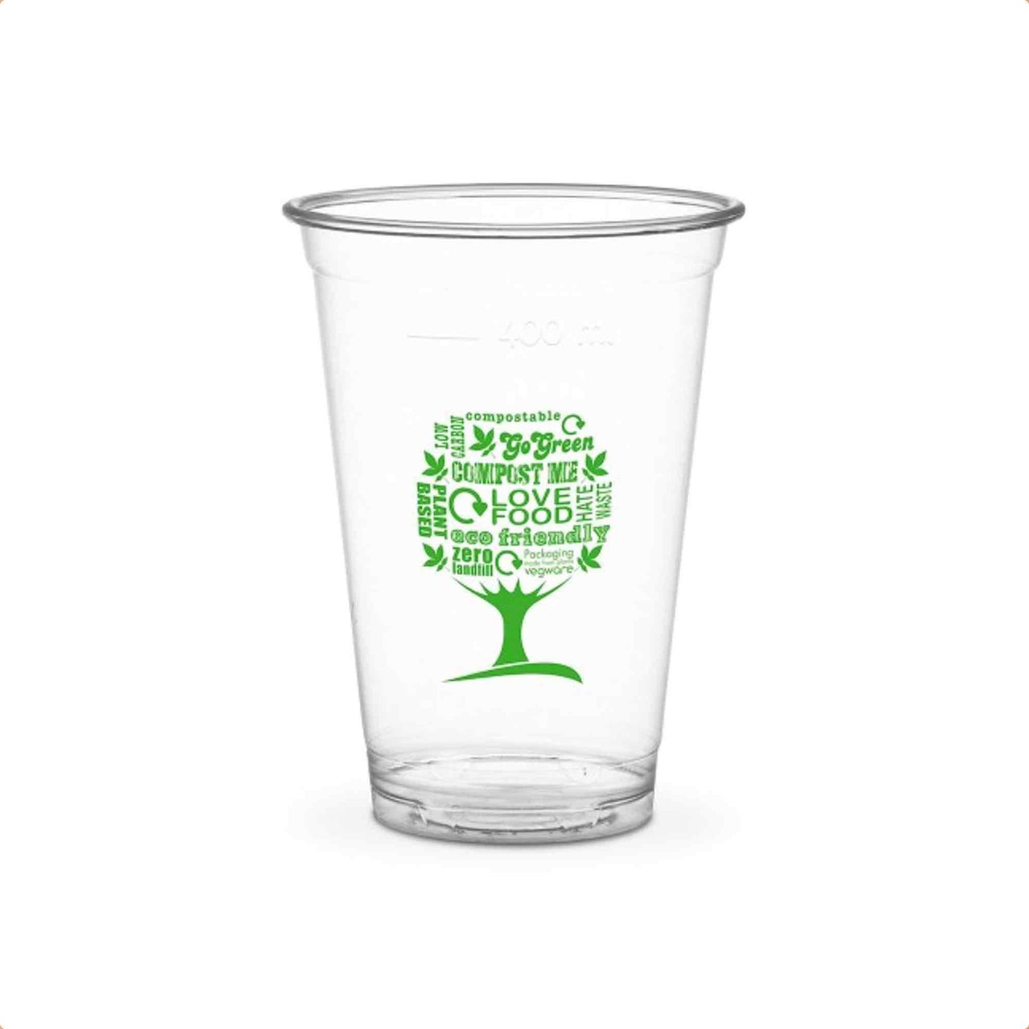 Vegware Plant-Based 16oz / 400ml PLA Cold Cup, 96-Series - Green Tree - Case of 1000